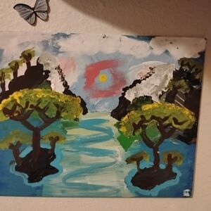 Nicole Tropical River Landscape in Blue, Green and Yellow